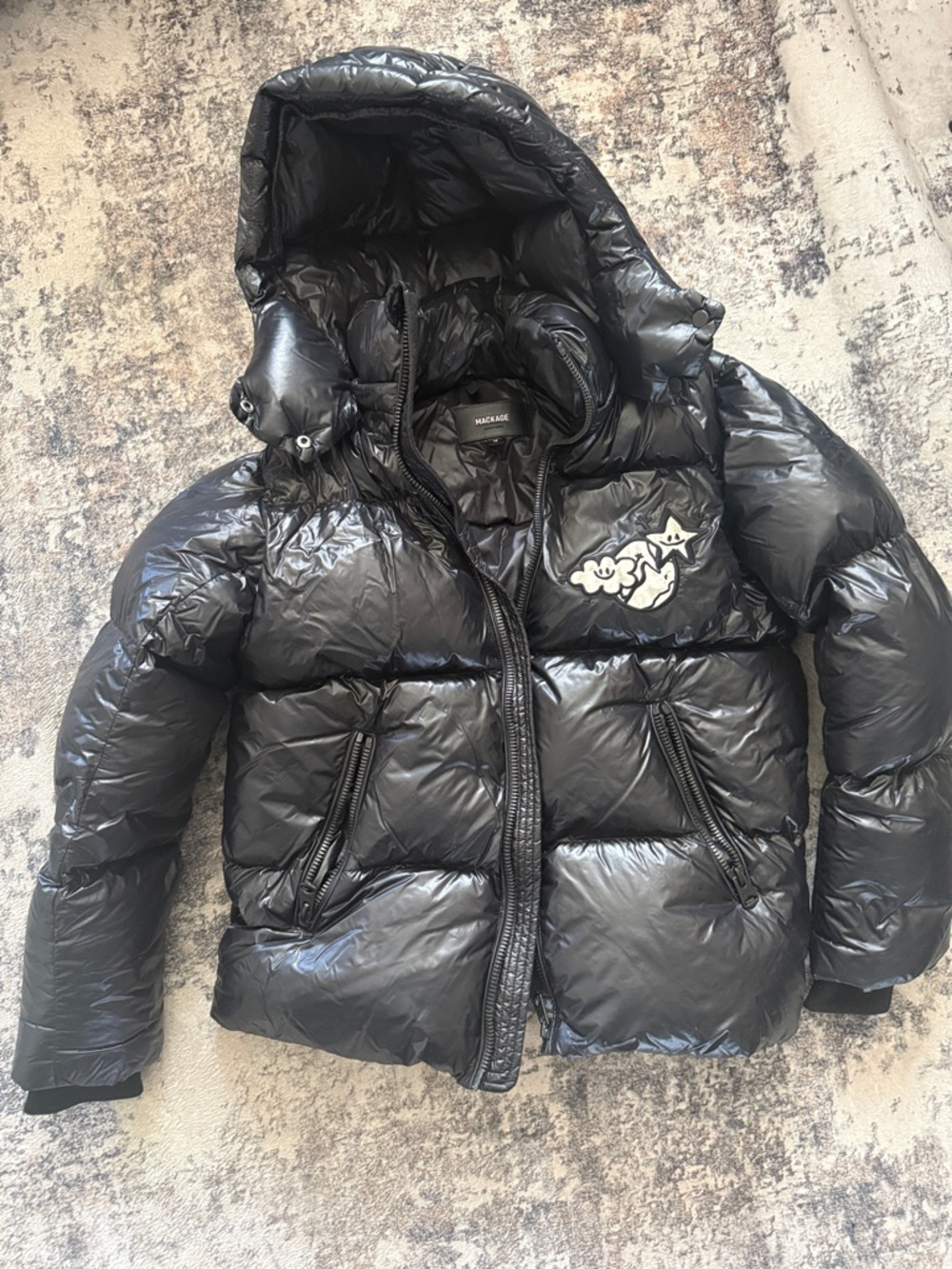 Mackage Black Glossy Quilted Puffer Jacket with Hood